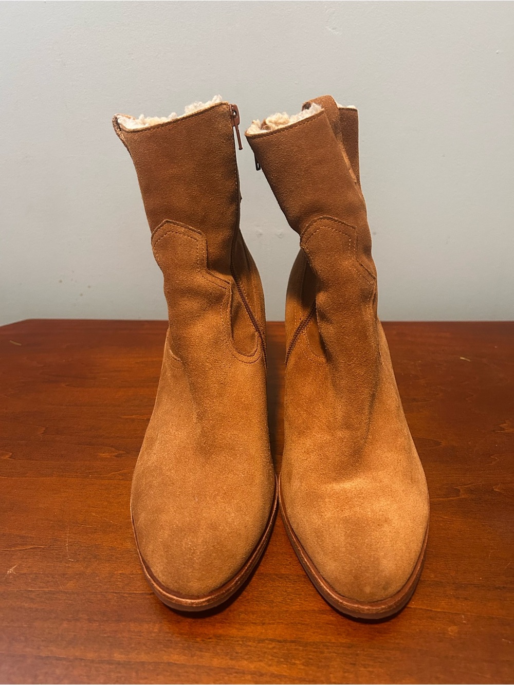 Jeffrey Cambell Women's Guinn Suede Faux-Shearling Ankle Boots - Tan size 11